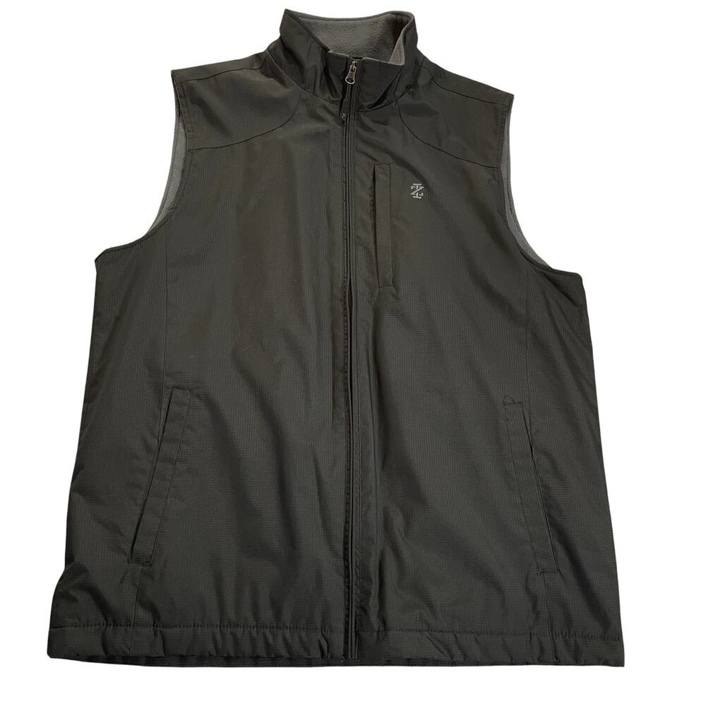 Izod Windbreaker Vest Men's Medium Black Fleece Lined Full Zip Golf Media Pocket